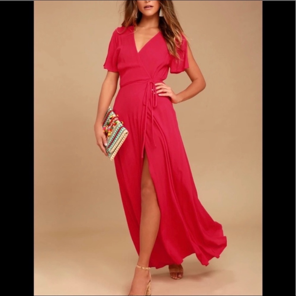 Lulu’s floor length wrap dress with split sleeve